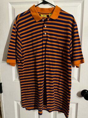 Duck Head Men's Orange & Navy Blue Striped Polo Shirt Size M